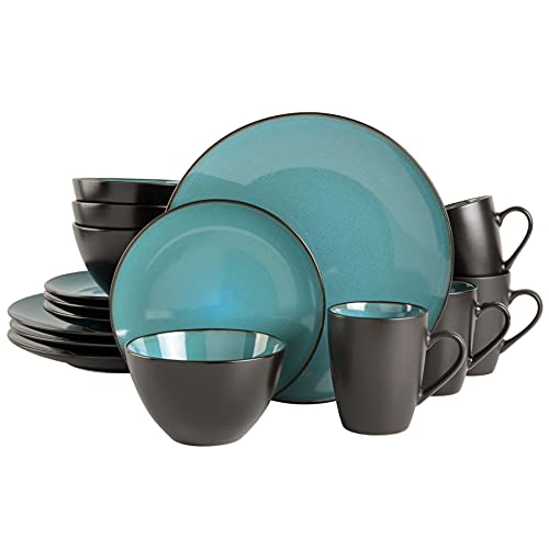 Gibson Elite Soho Lounge Round Reactive Glaze Stoneware Dinnerware Set. Service for 4 (16pc). Teal