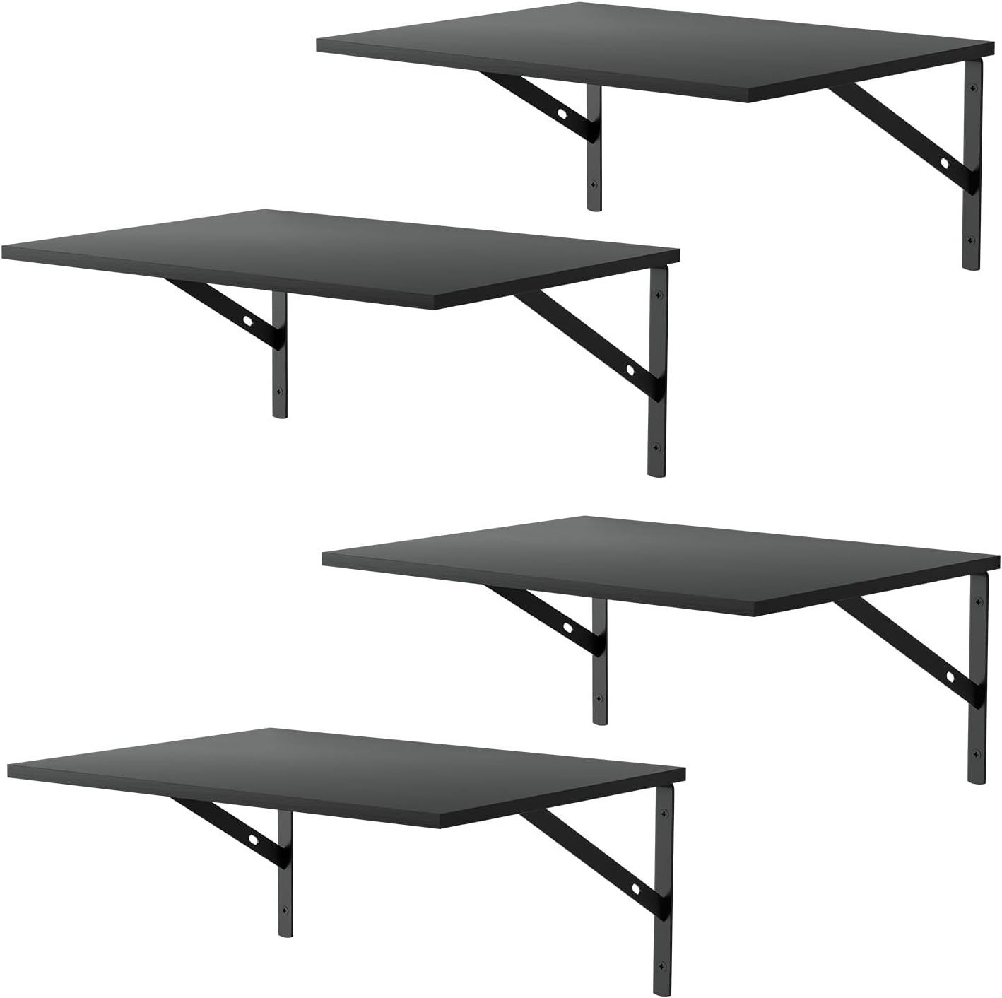 Deep Floating Wall Shelves - 4 Sets of 12 Inch Wide Black Wood Shelves for Bathroom. Bedroom. Kitchen. Living Room