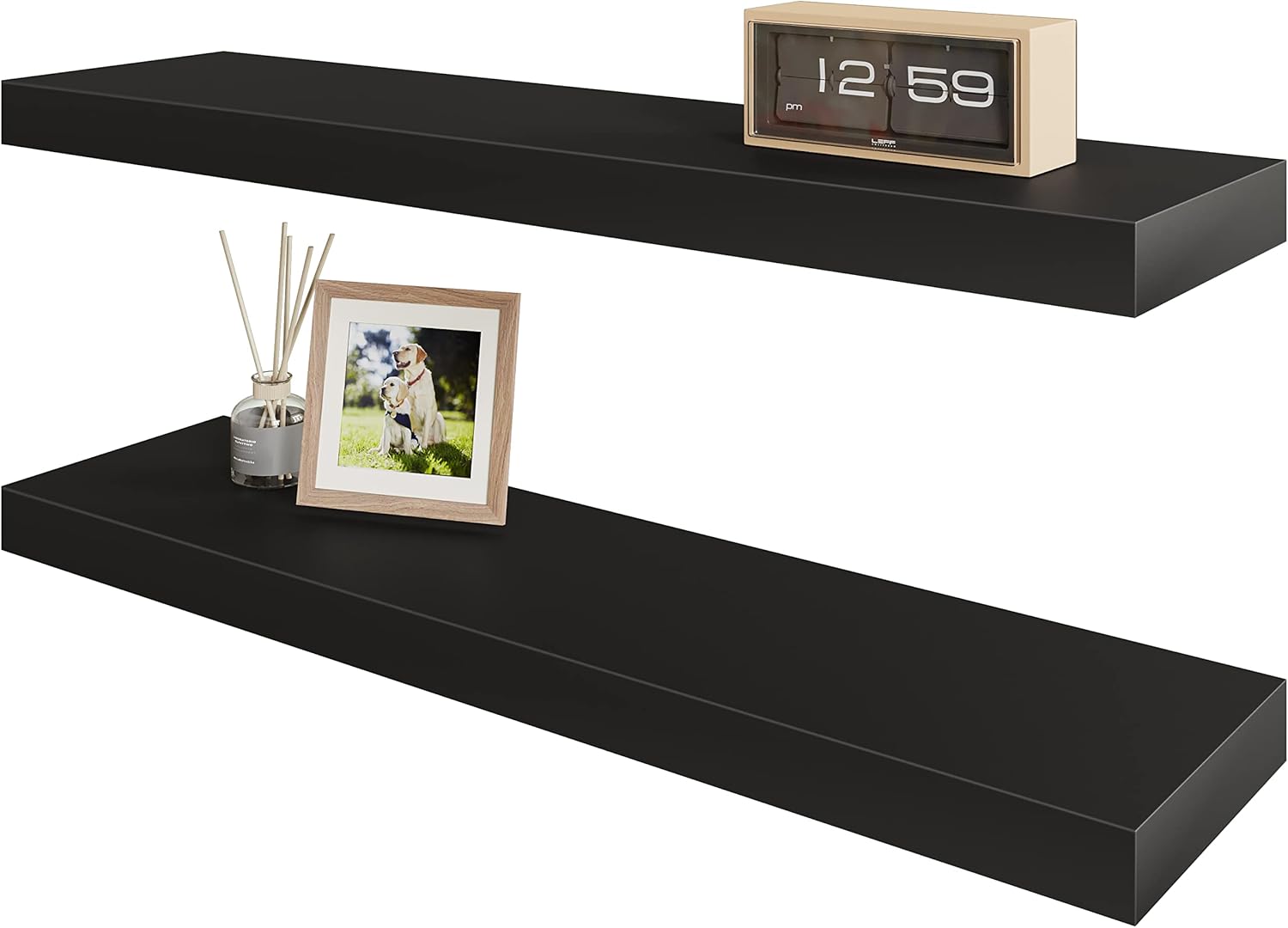 BAMEOS Floating Shelf.Wall Shelf.Decor Wall Mounted Shelves.Hanging Shelf Set L24xW6 for Bathroom Kitchen Living.Kitchen.Room Bedroom Storage.Black