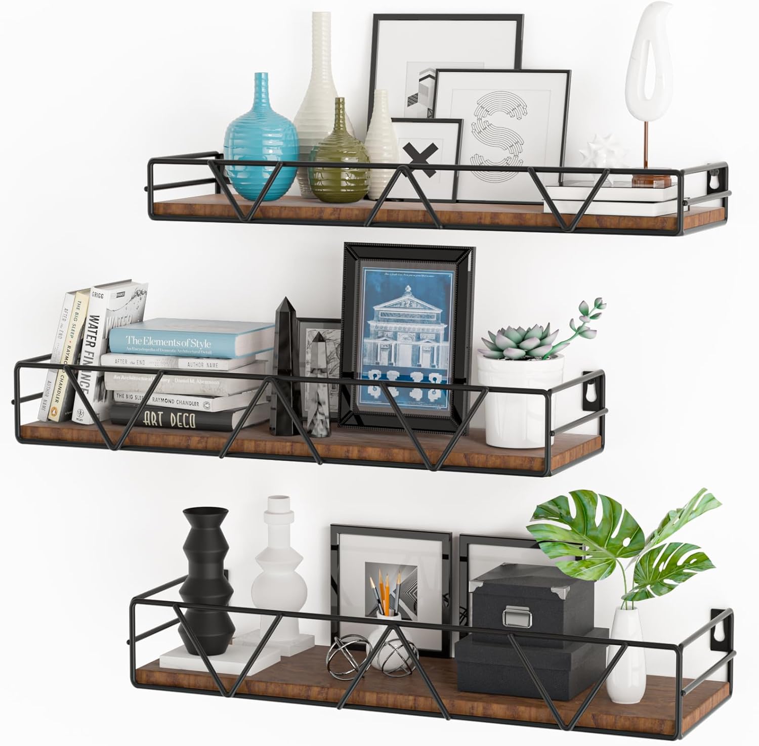 Floating Shelves Set of 3. Home Wood Wall Shelf. Farmhouse Shelf for Bedroom. Wall Mounted Floating Shelf for Living Room. Bedroom. Bathroom. Kitchen. Office (Black)